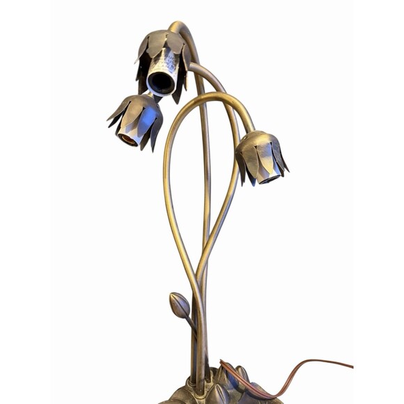 Vintage Tiffany Style Lily Pad Table Lamp, 3 Arm, No Shades *Tested & Working* - Picture 7 of 8